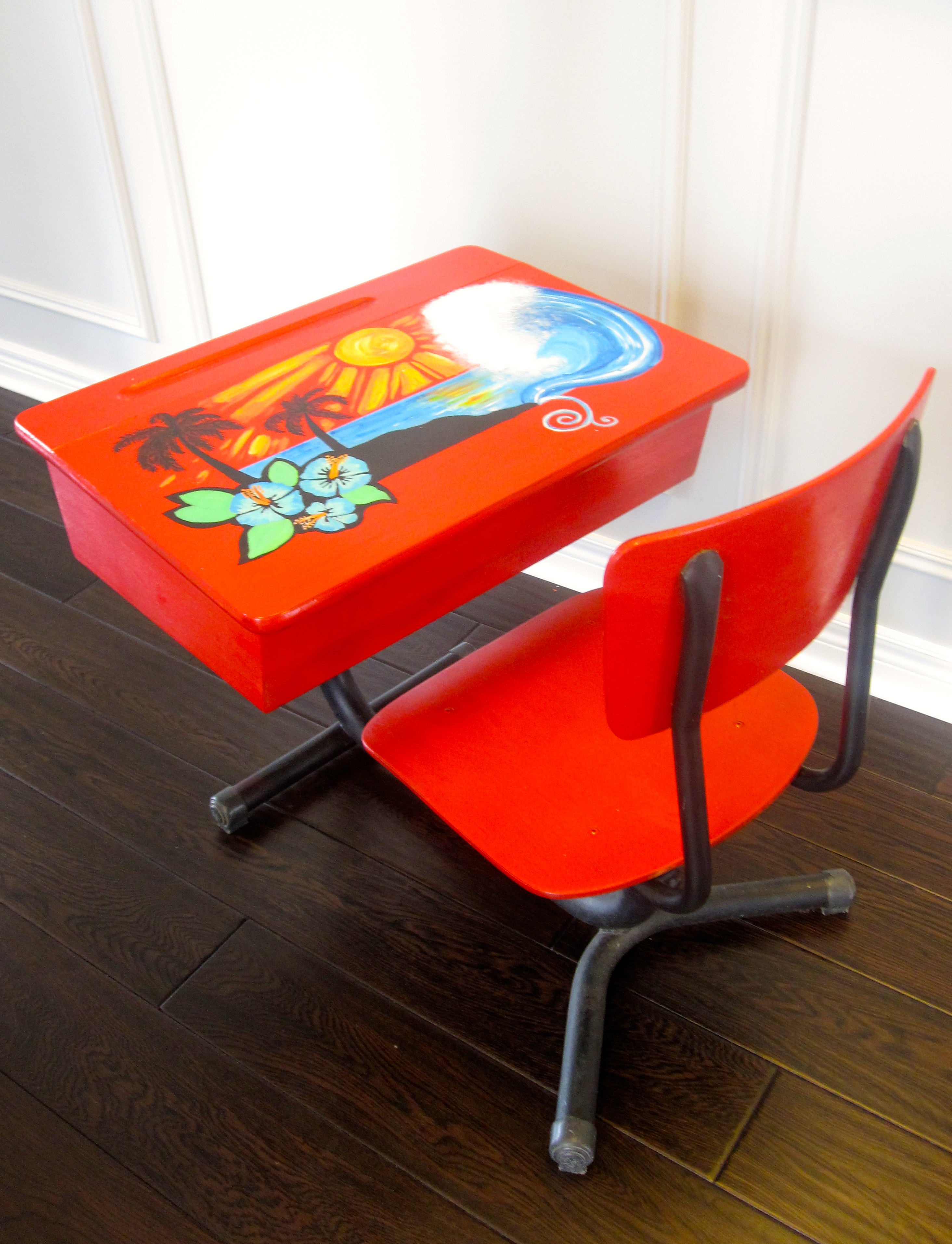 An Old School Desk Is Given A Fresh Surf Look With A Hand Painted