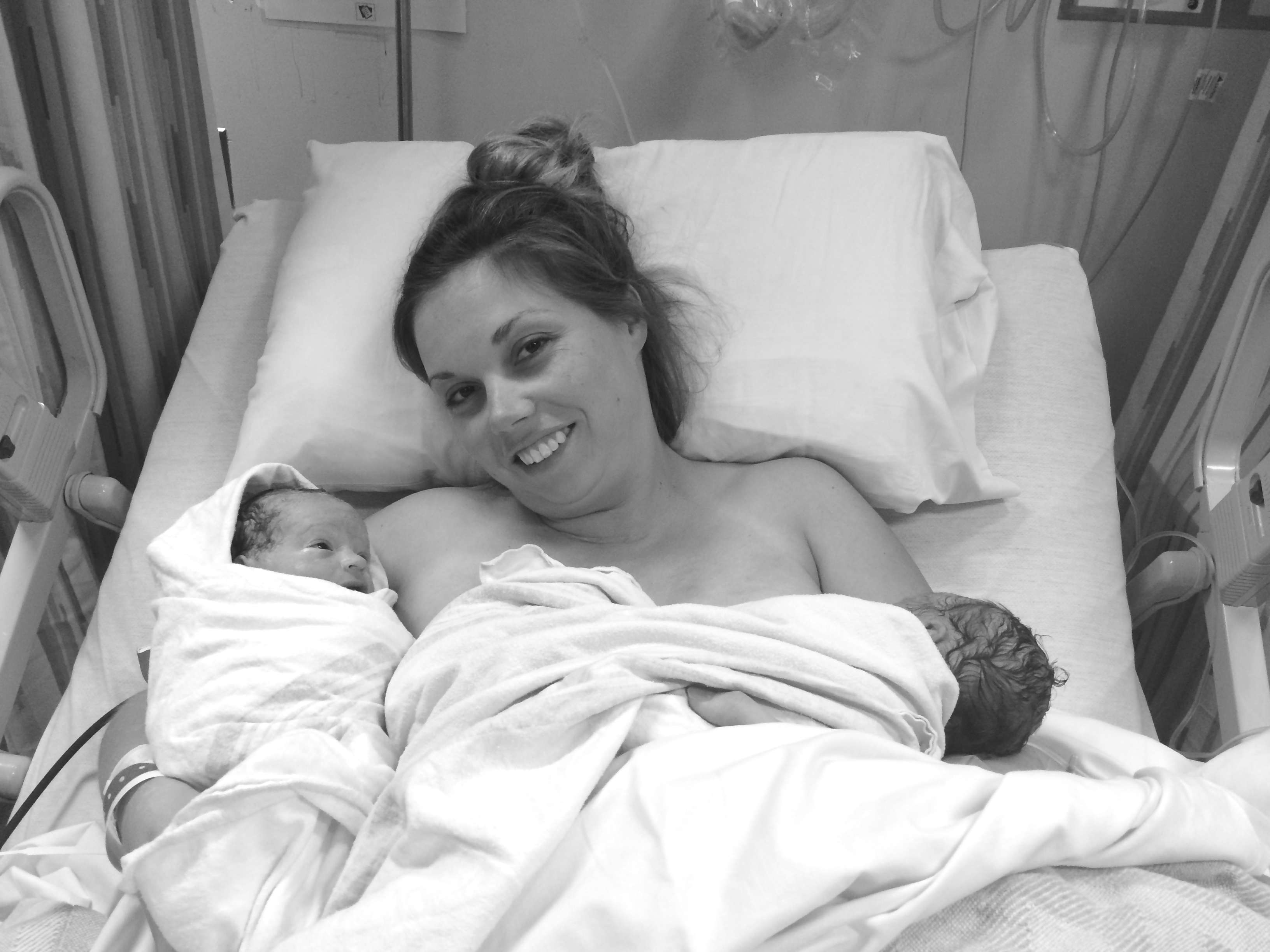 Holding newborn twins
