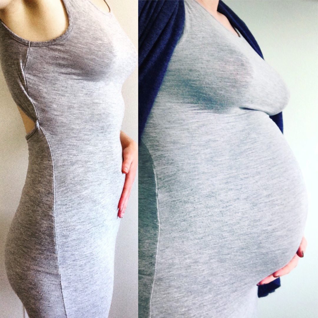 Baby Bump comparison, 15 weeks pregnant and 40 weeks pregnant.